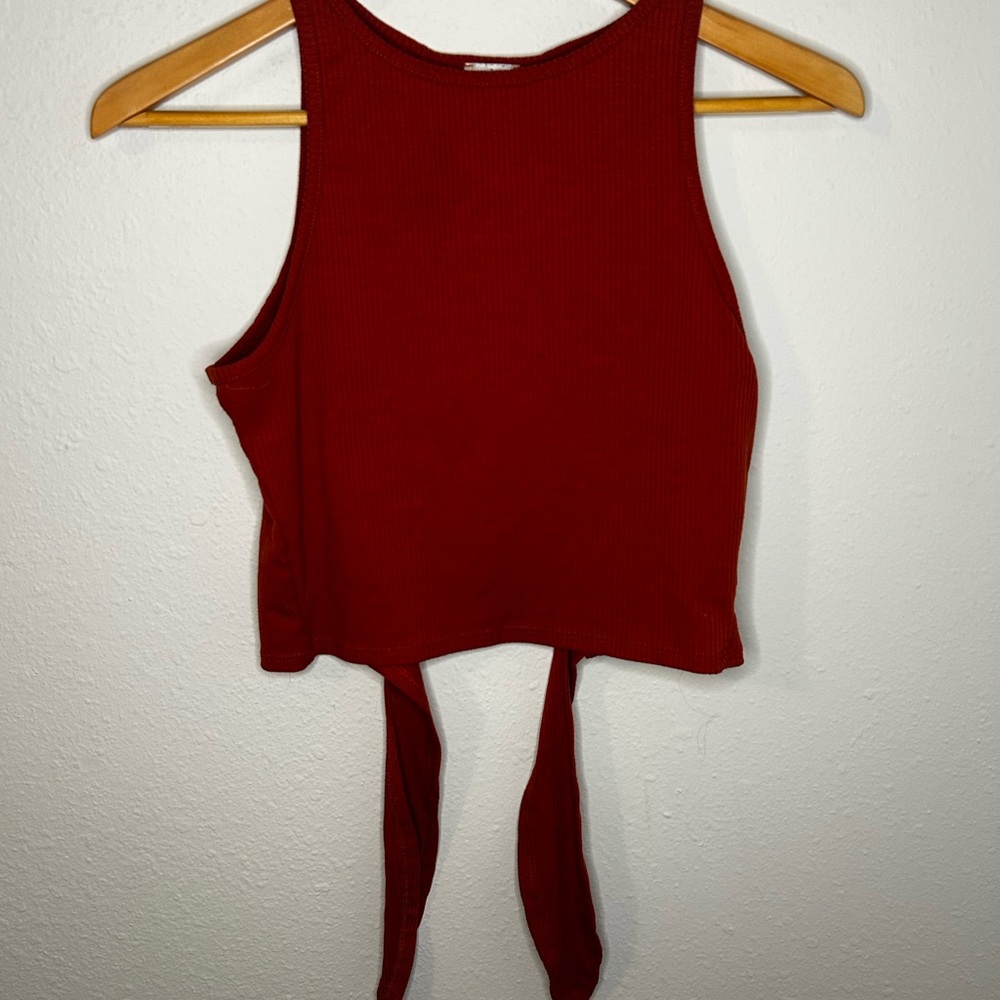 Blue Rain Red Sleeveless Crop Tank Top with Tie Back